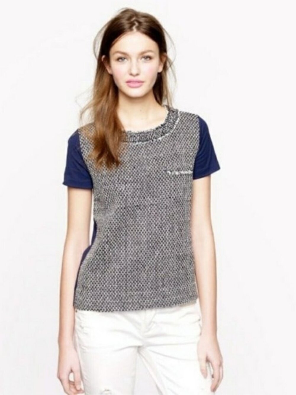 2/$30 J. Crew Tweed Front Tee Short Sleeve Navy Small #A2814